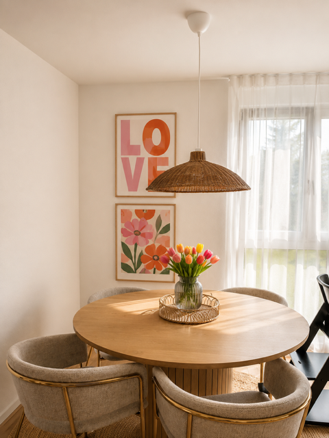 Esszimmer mit Farbtupfern