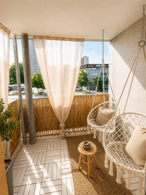 Balkon-Oase mit Hängesesseln
