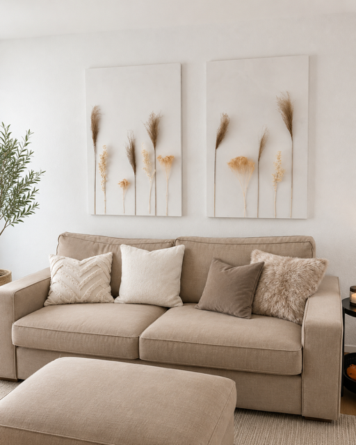 Sofa mit Pampas-Diptychon